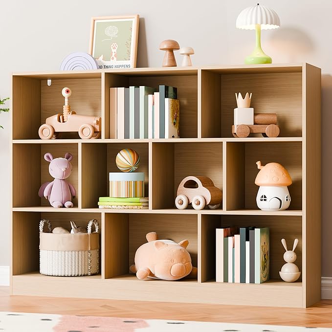 Cozy Castle Oak Bookshelf, 3-Tier Open Shelf Bookcase, 10 Cube Storage Organizer by CozyCastle