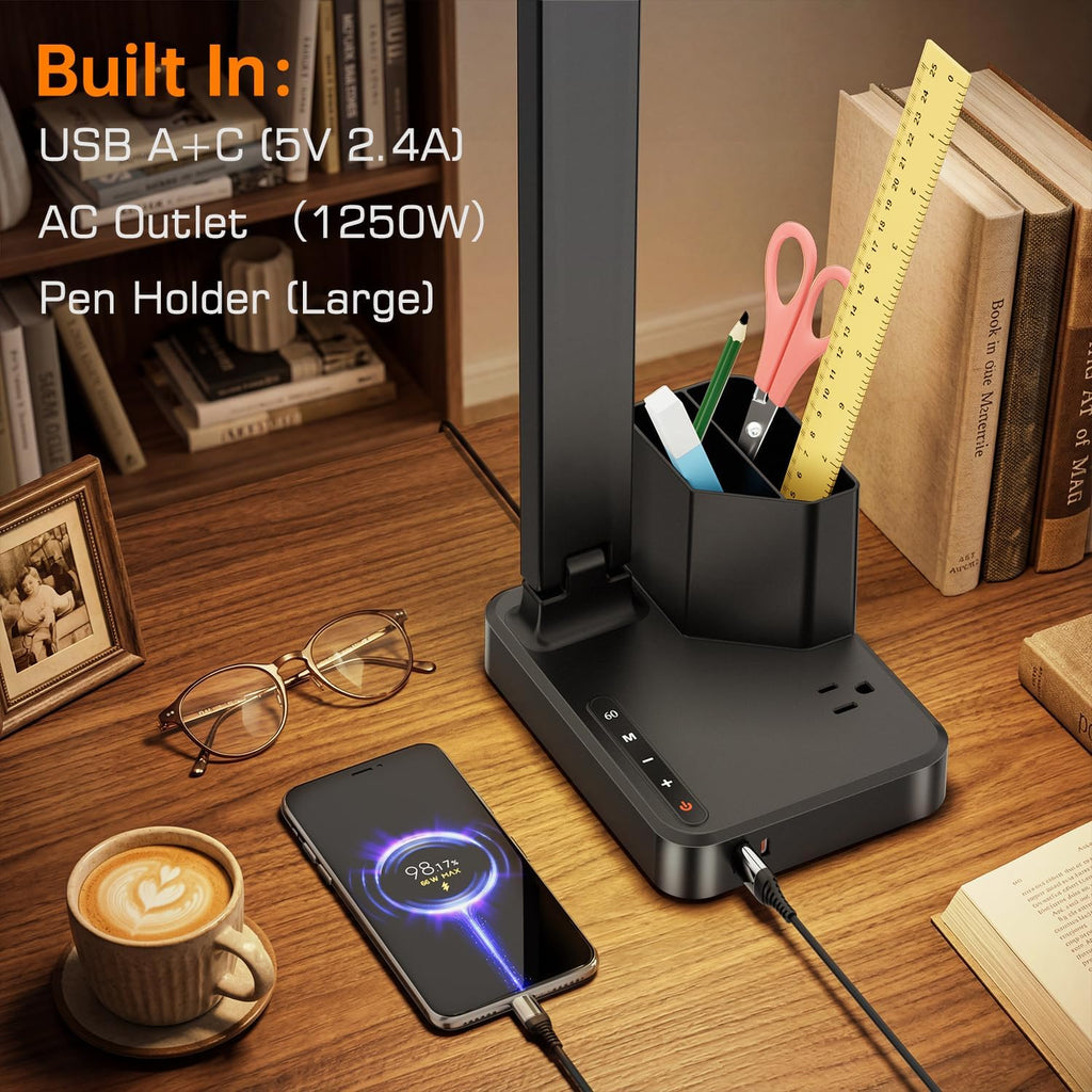 cozoo led desk lamp usb a/c ac pen showing dimensions