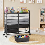 Rolling Storage Cart with 12 Drawers, Wooden Tabletop Utility Cart - Image 9