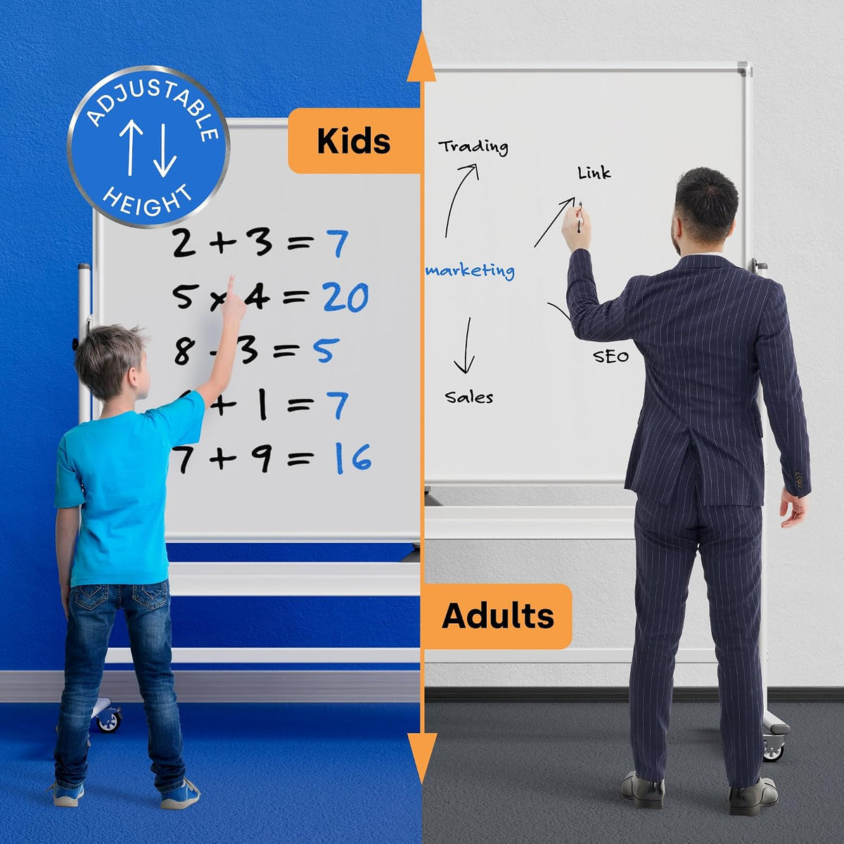 Kamelleo Rolling Whiteboard on Wheels 96" x 46", Double Sided White...