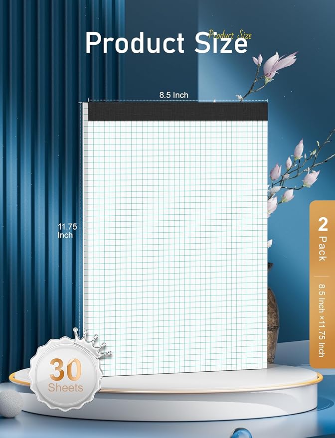 Zaviko Graph Paper Pad 8.5 x 11, 2 Pack, 4x4 Graph Ruled, Grid Paper Pad 8-1/2" - Image 2