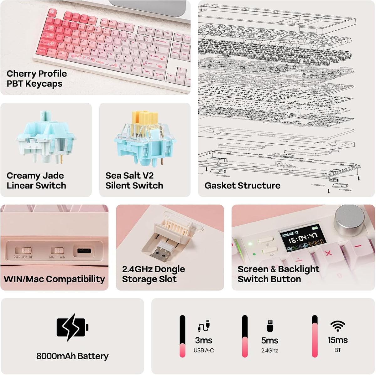 EPOMAKER QK108 Full Size Mechanical Keyboard with Screen & Knob, 8000mAh