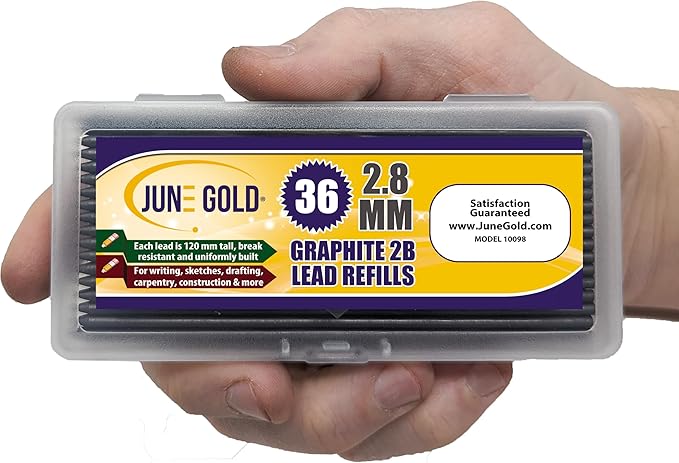 June Gold 36 Pieces, 2.8 mm 2B Lead Refills, 120 mm Length, Long Reach/Deep - Image 2