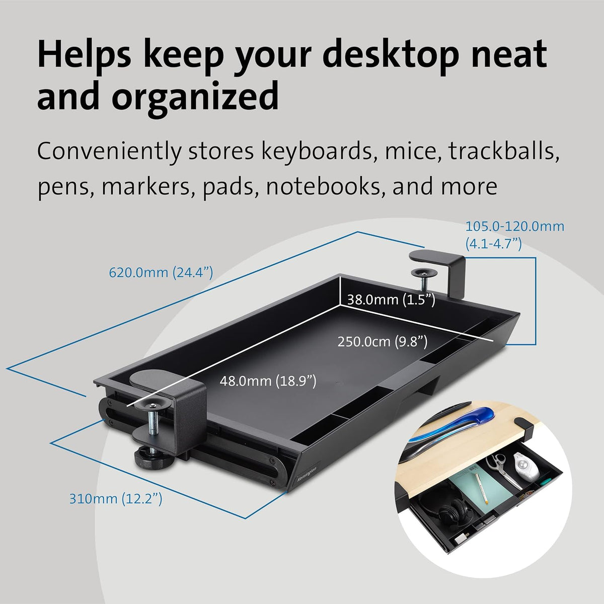 Kensington Clamp-On Storage Drawer, Under Desk Storage Drawer & Damage-Fr...