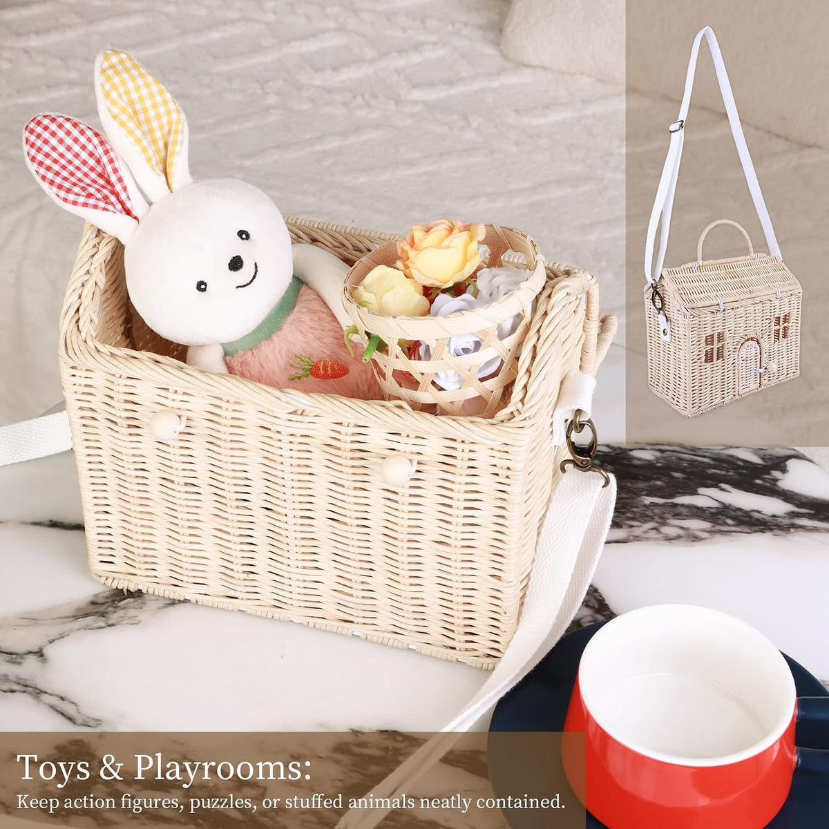 Handwoven Rattan House Storage Basket – Multi-Use Organizer with Handle &...