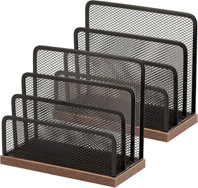 Wooden Desk Mail Organizer, Desktop File Organizer Metal Mesh by ASIFMTHOT