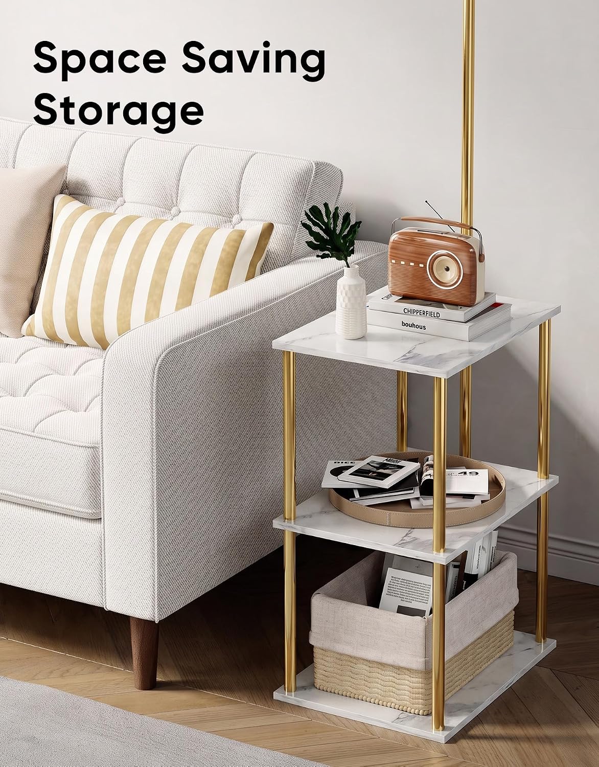 PARTPHONER Floor Lamp with Table, Night Stand with Lamp, Narrow Side Table wi...