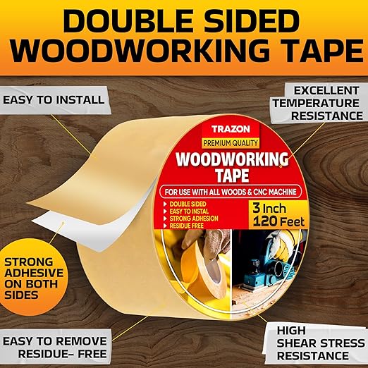 Trazon Double Sided Woodworking Tape Super Strong, 3 Inch x 120 Feet, Wood - Image 2
