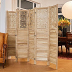 Svimi Folding Room Divider, 66.9 Inch 6 Panels Wood Carved Privacy Screens - Image 2