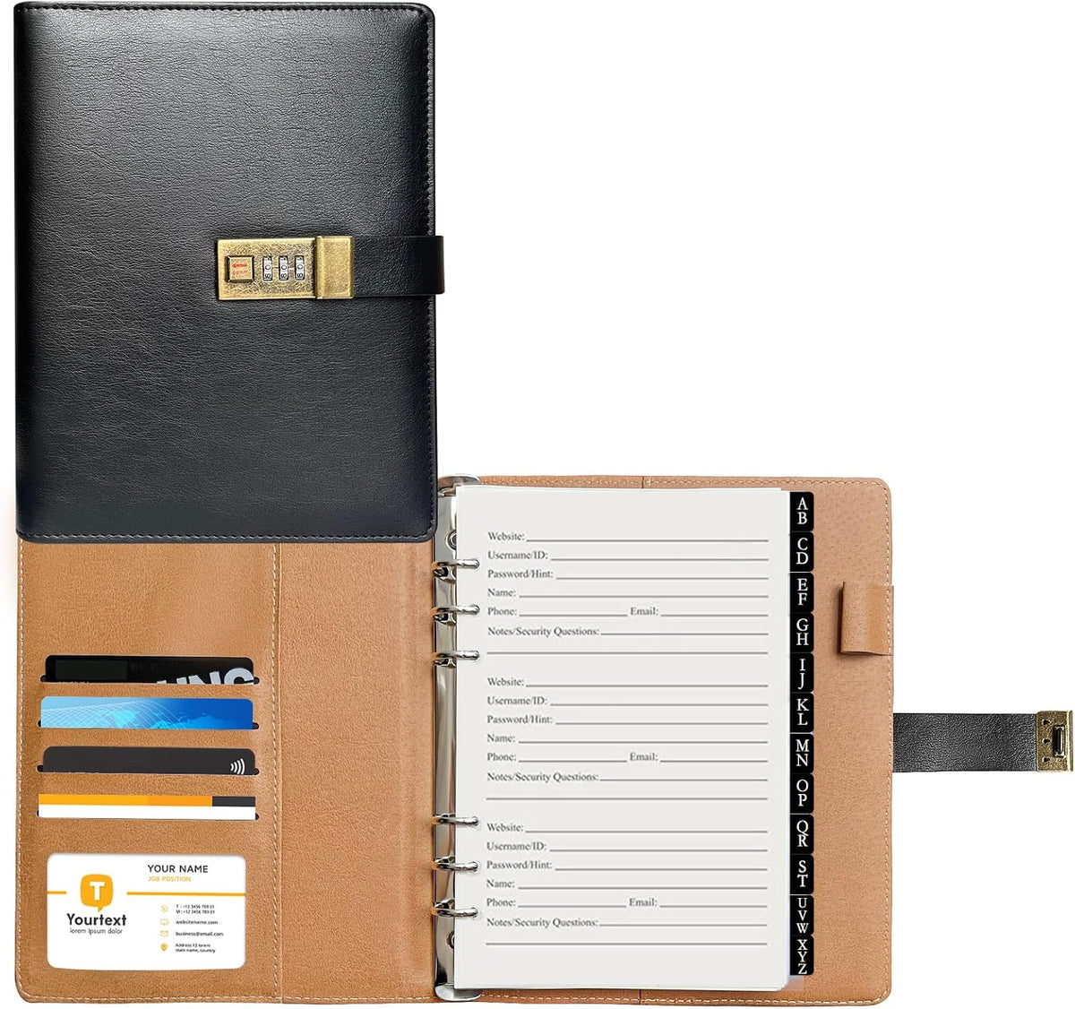 btsftoget lockable password book with alphabetical tabs, 302, main product view