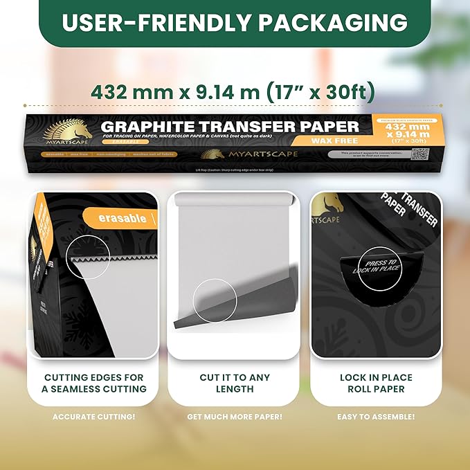 MyArtscape Graphite Transfer Paper Roll – 17" x 30ft Large Tracing Paper – - Image 2
