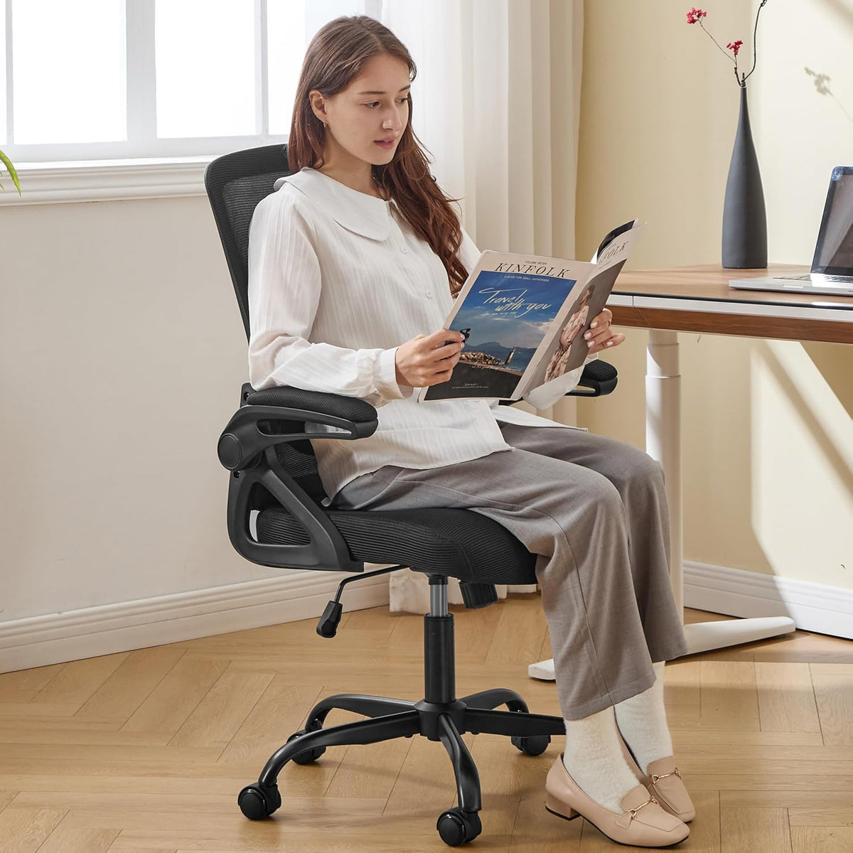 ergonomic office chair desk chair with adjustable lumbar, front angle view