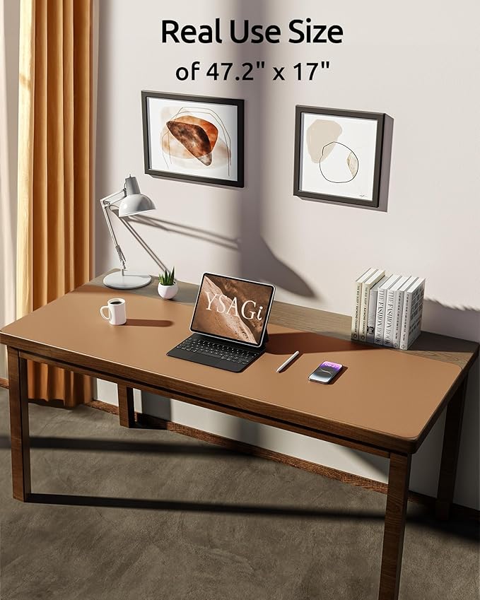 YSAGi Leather Desk Protector, Office Mat, Large Mouse Mat, Non-Slip PU Leather - Image 2