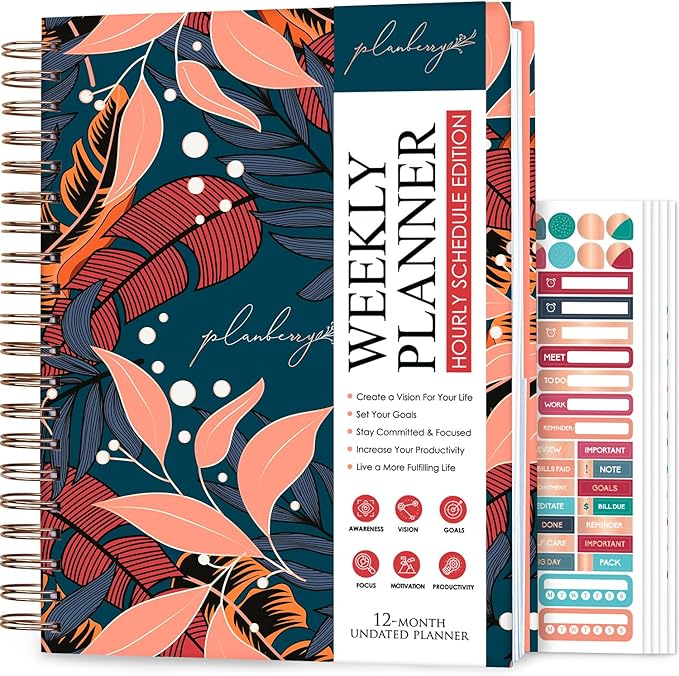 PLANBERRY Large Hourly Schedule Planner Premium – Undated Organizer by PLANBERRY