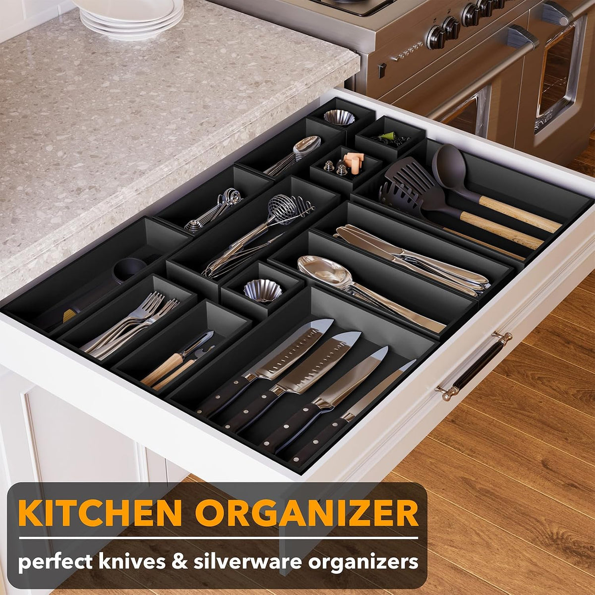 SpaceAid 14-Piece Bamboo Drawer Organizer Storage Boxes Set, Wood Tray Junk D...