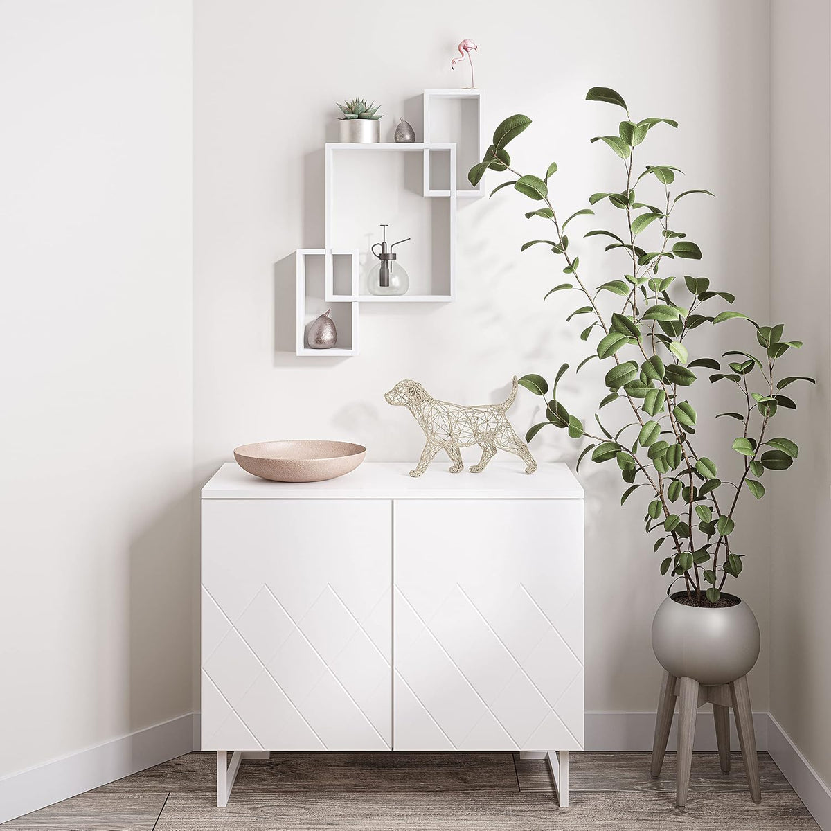 Ballucci Wooden Interweave Floating Wall Mounted Shelves, Horizontal and Vert...