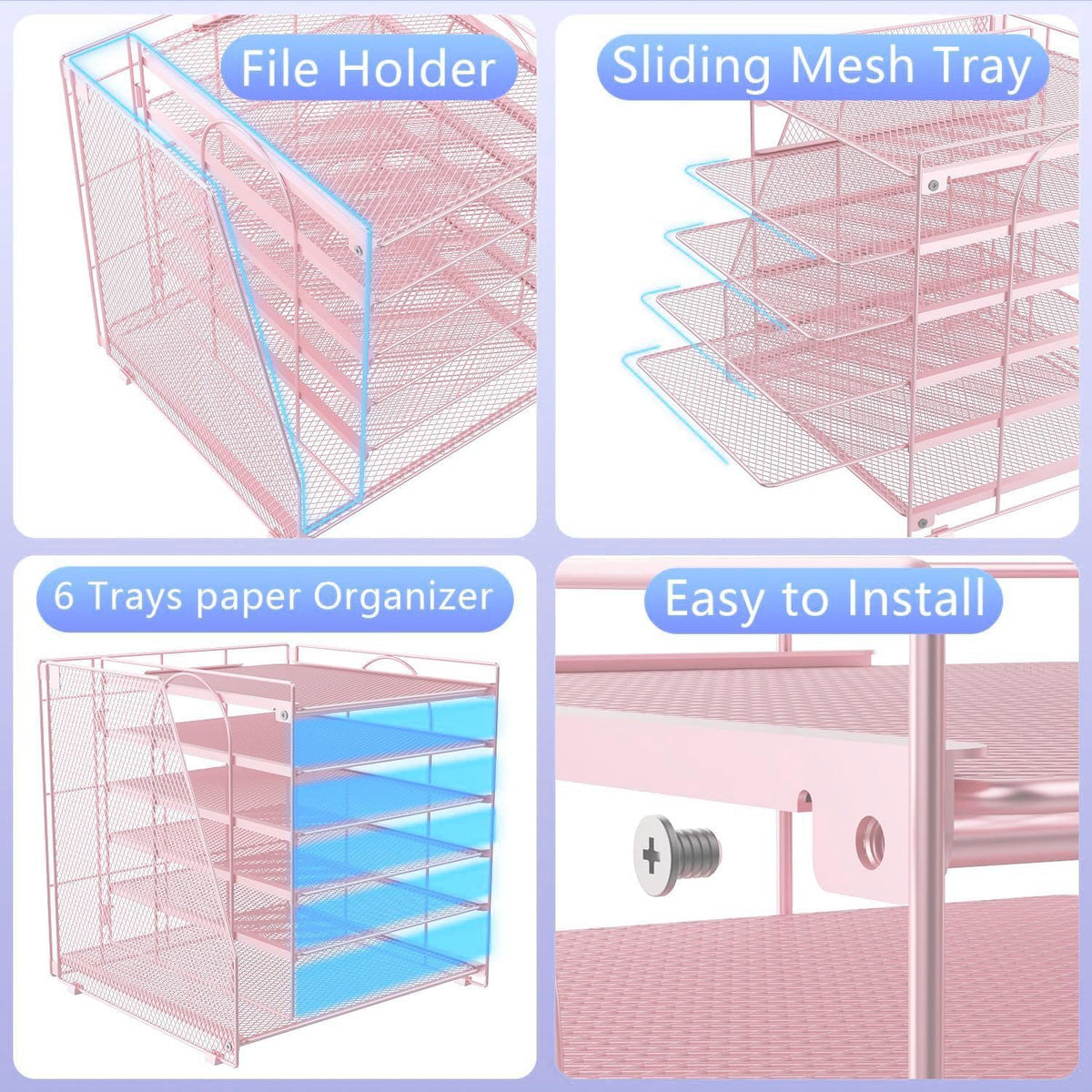gianotter 6-tier paper organizer with magazine holder showing dimensions