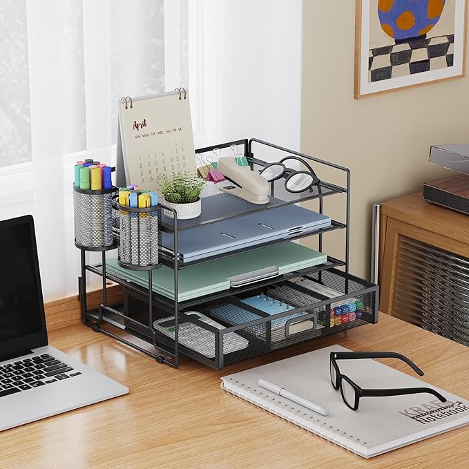 Marbrasse Desk Organizer and Accessories4-Tier Paper File Letter Tray - Image 2