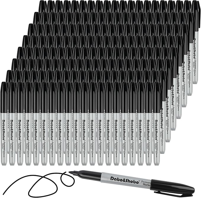 Dabo&Shobo Permanent Markers, 160 Pack Black Permanent Markers Bulk, Fine Tip by DaboShobo