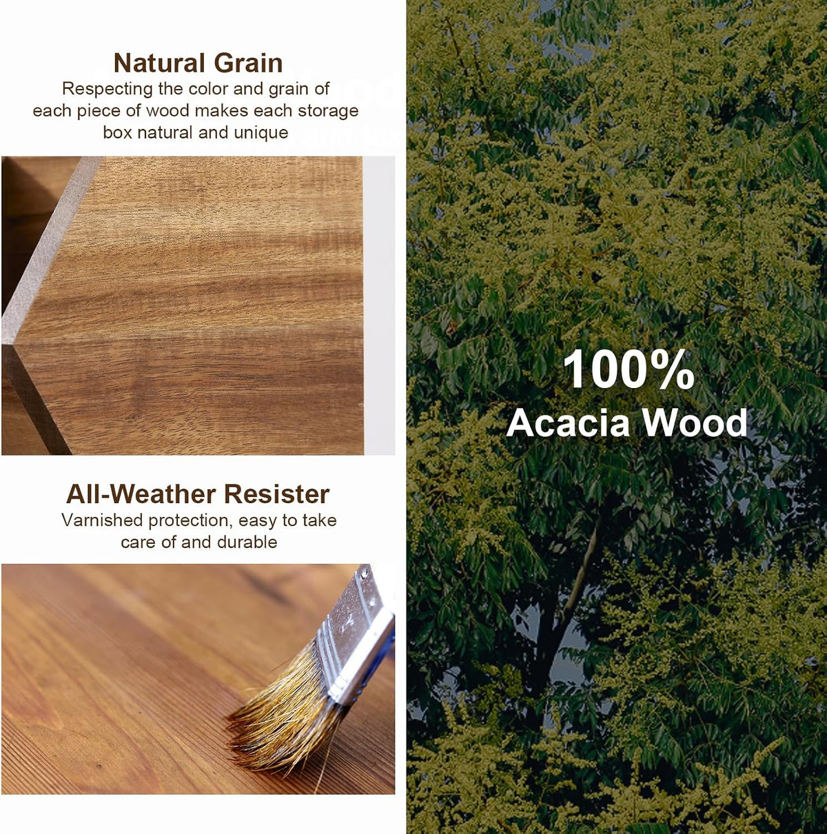 acacia wood pantry storage bins, stackable storage baskets, side view