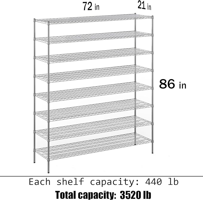 Regal Altair 21" Deep x 72" Wide x 86" Height Wire Shelving Kit | 8-Tier | NSF - Image 3