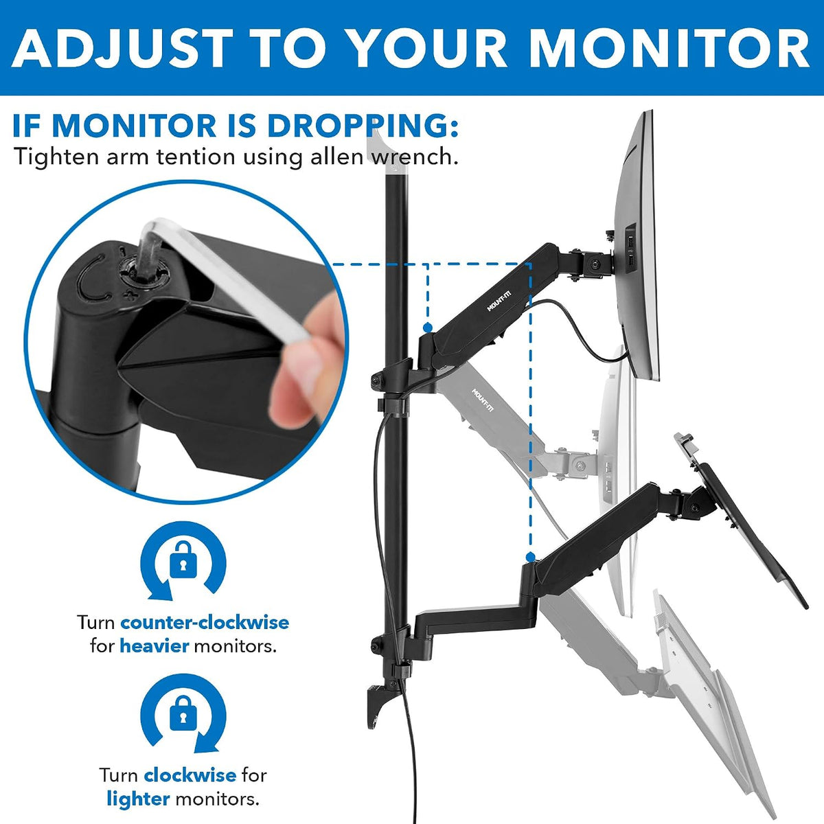 Mount-It! Single Monitor Arm Wall Mount Workstation with Keyboard Tray & ...