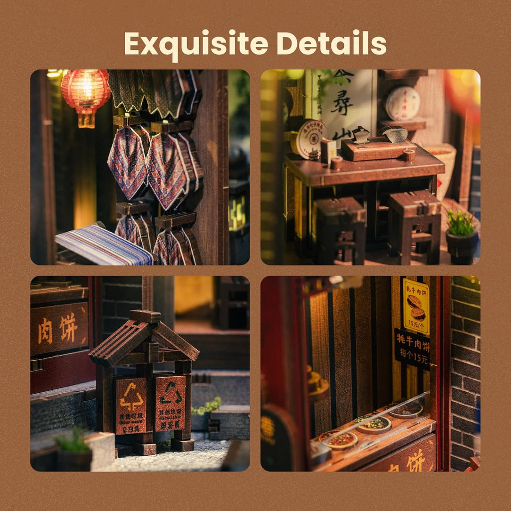 Lijiang Ancient Town DIY 3D Wooden Booknook for Adults, Teens and Book Lovers, Bookshelf Insert Library Decor, Creative Gift for Family, Friends, and Elderly