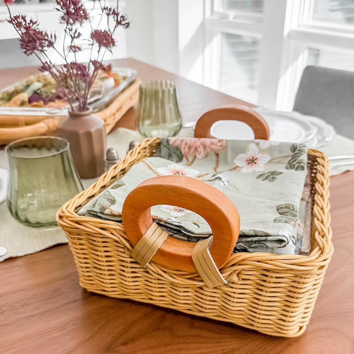 The Basket Lady Fancy Wicker Napkin Basket, Sandstone - dinner-sized