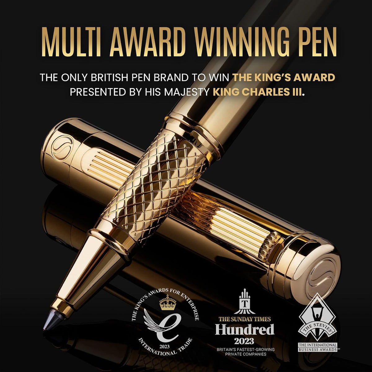 Scriveiner Gold Rollerball Pen - Stunning Luxury Pen, Real Gold Plating, Schm...
