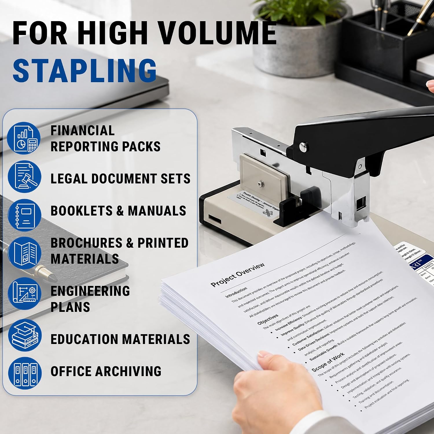 Heavy Duty Stapler for Office - Large Stapler 200 Sheet High Capacity - Heavy-Duty Staplers for Desk - Desktop Paper Binding Tool - 2000 Staples Included