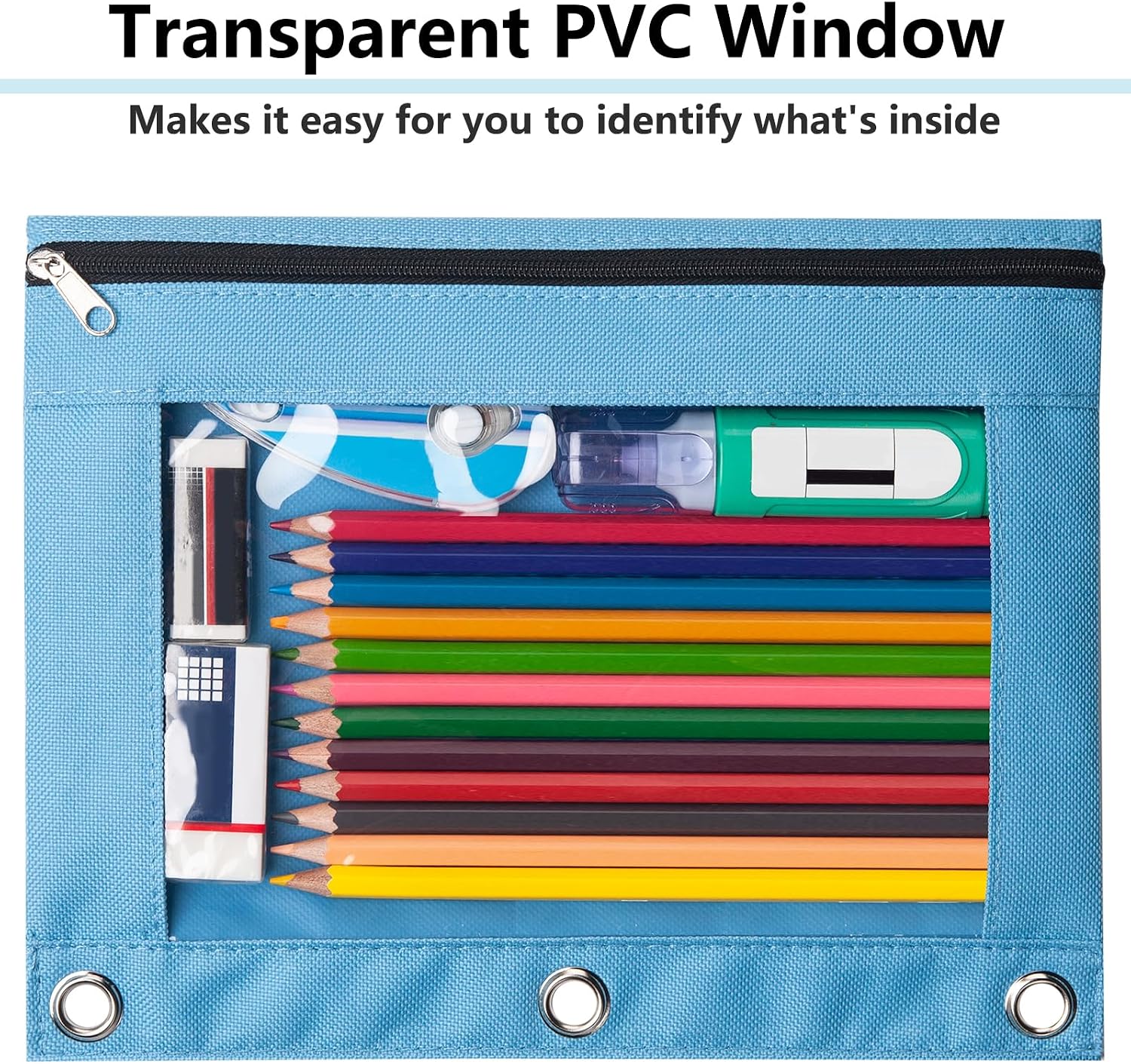 Forvencer 6 Pack Pencil Pouches for 3 Ring Binder, Smooth Zipper Pencil Bag | Pencil Pouch, Multi-Color Pencil Case for Binder, Clear Top Binder Pencil Pouch, Pencil Bag with 3 Re-enforced Grommets