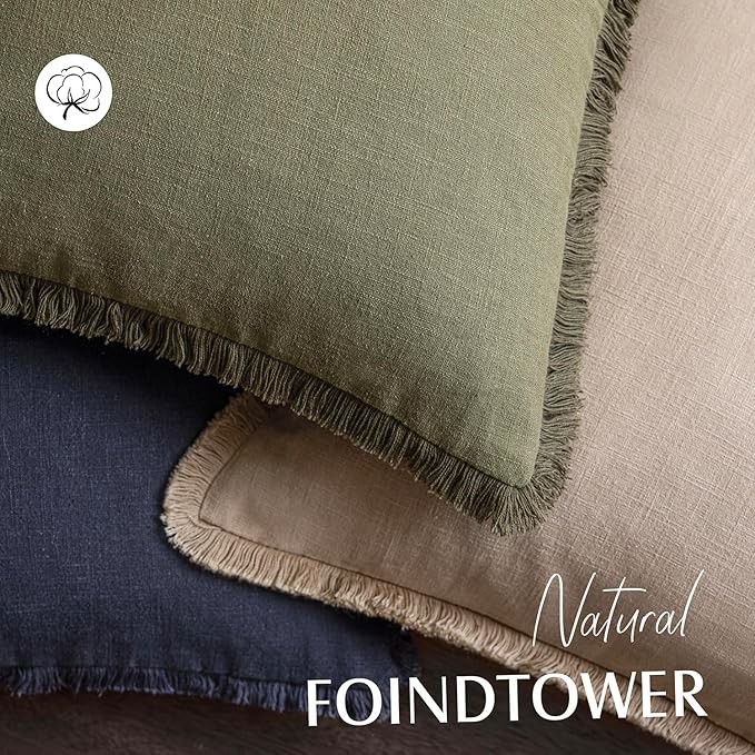 Foindtower Set of 2 Decorative Linen Fringe Lumbar Throw Pillow Covers Boho - Image 4