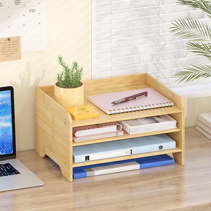 Wisuce Essentials Bamboo Desk Organizer Mail Holder Countertop Letter Tray File - Image 5