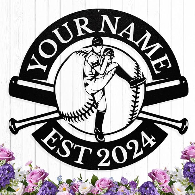 Personalized Baseball Metal Sign, Custom Player Name Sign, Boys Room Decor by HengMeiZiK