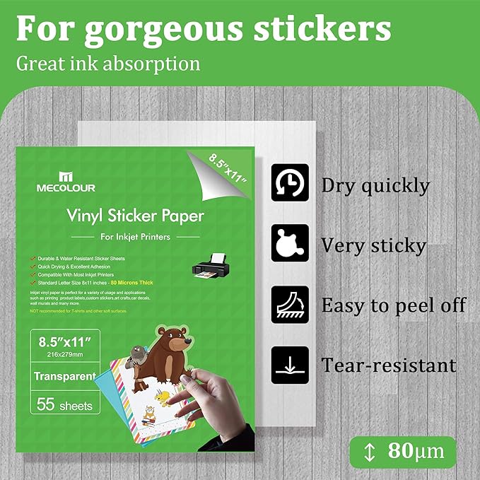MECOLOUR Clear Sticker Paper for Inkjet Printer -95% Transparent 8.5x11 Inch - Image 2
