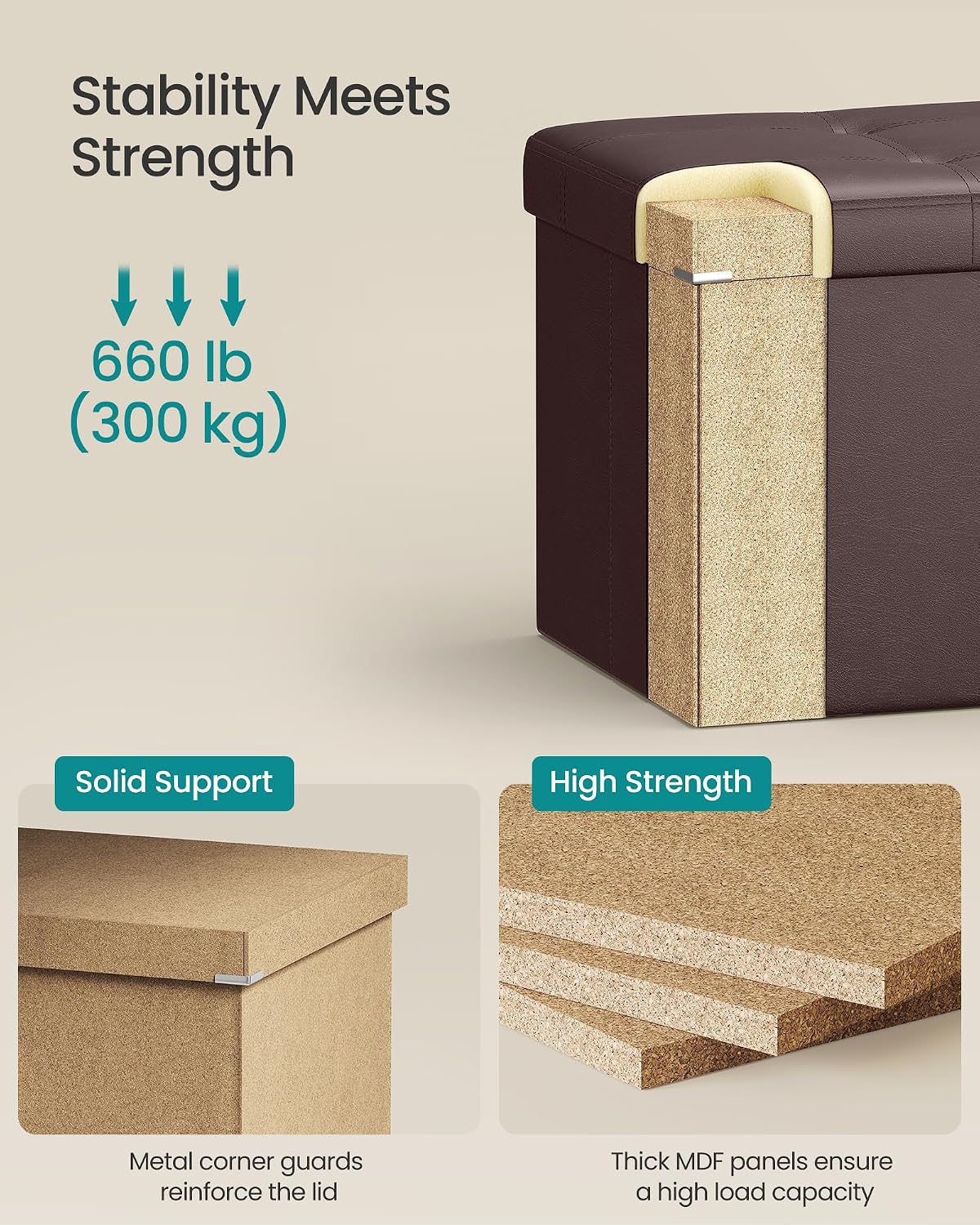 SONGMICS Storage Ottoman Bench, 30 Inches Folding Foot Rest Stool