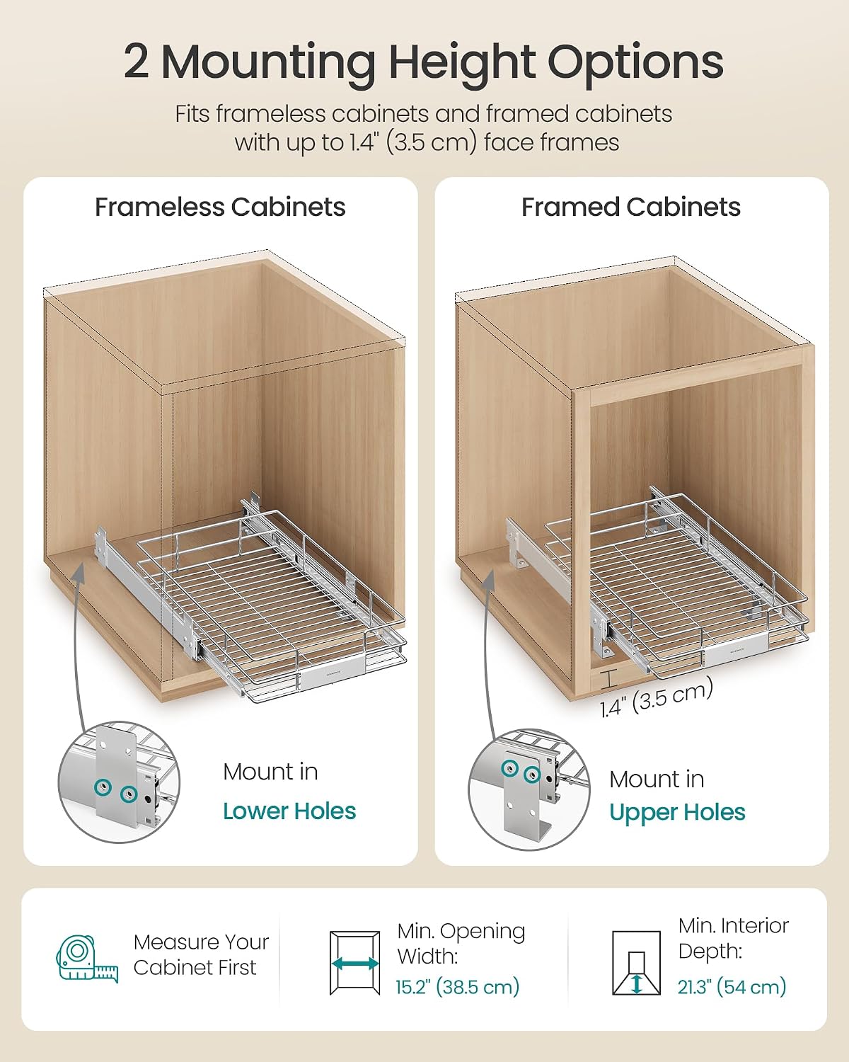 SONGMICS Pull Out Cabinet Organizer 14.6" W x 21.3" D, Easy Pull-Out