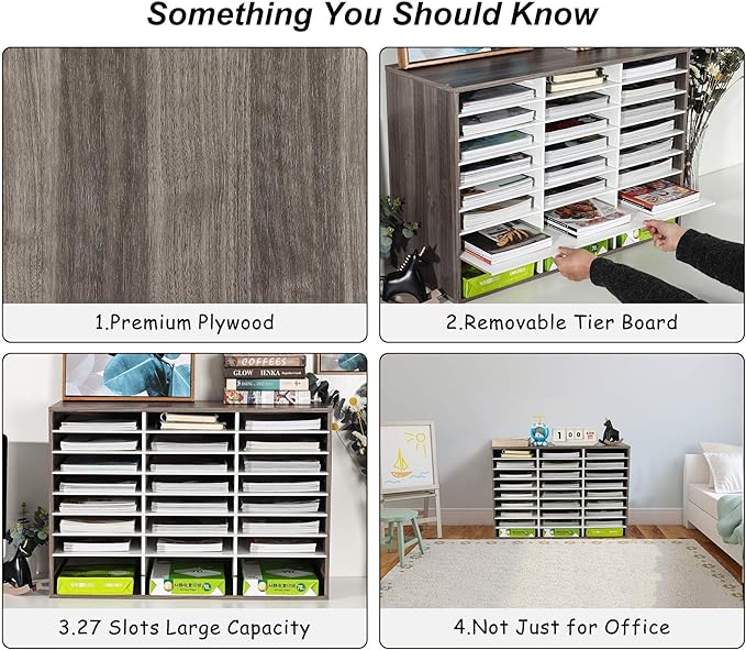 TQVAI Wood Literature Organizer, 27 Slots Hold 13500 Sheets A4 Papers, Wooden - Image 4