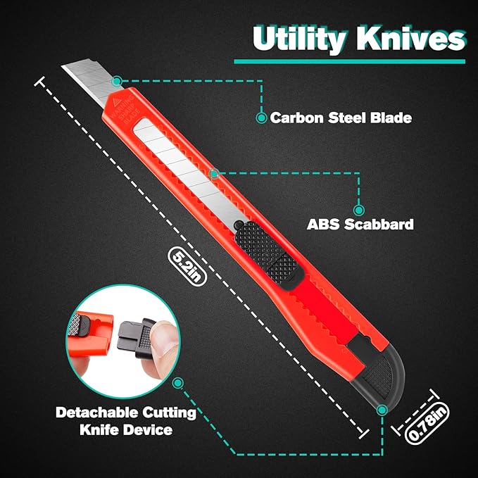 24 Pack Box Cutters, 9mm Razor Knife, Push-Sliding Button, Box Cutter - Image 4