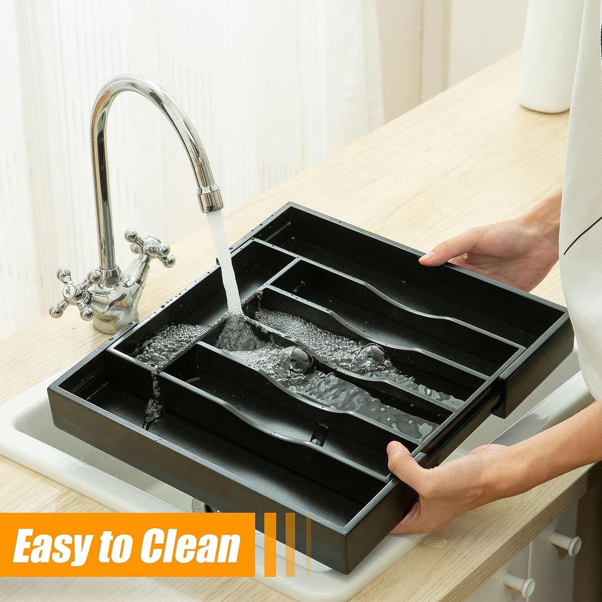Bellsal Black Silverware Organizer Kitchen Drawer Organizer Expandable Bamboo...