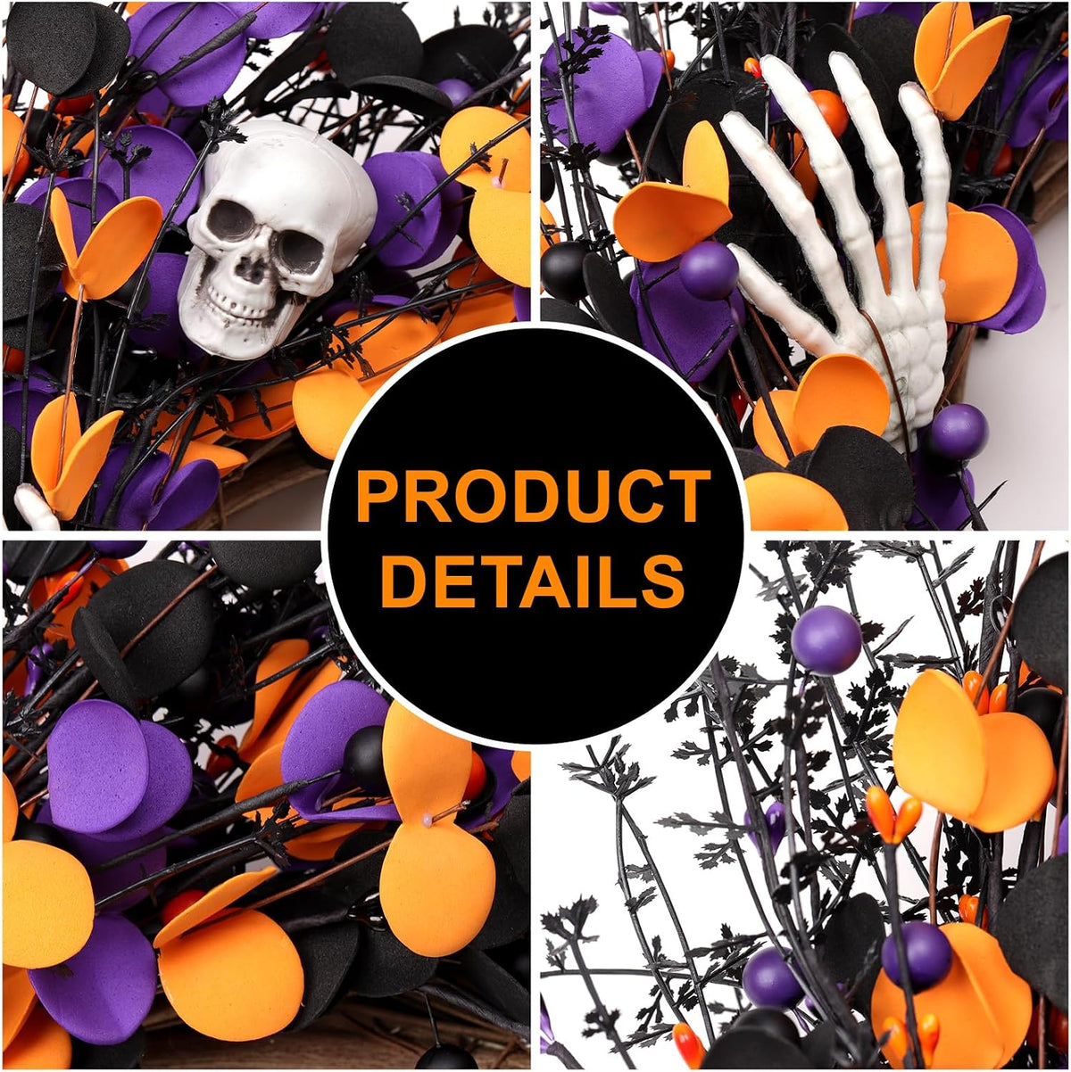 zjlmit Halloween Wreath 24 Inch Halloweeen Wreaths for Front Door Handmade Sk...