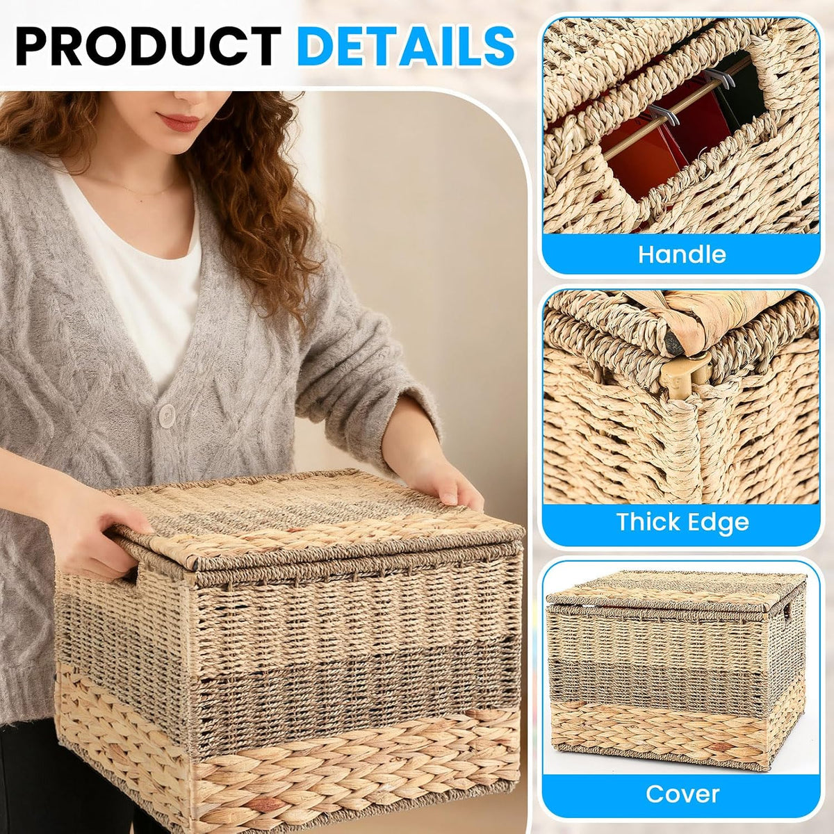 Cinnvoice Decorative File Box, Wicker File Basket Hand Woven, Letter Size