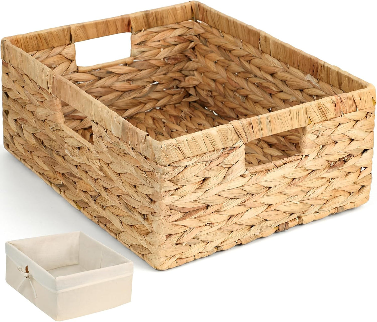 Wicker Shelf Storage Baskets for Organizing - Natural Water Hyacinth Woven Ba...