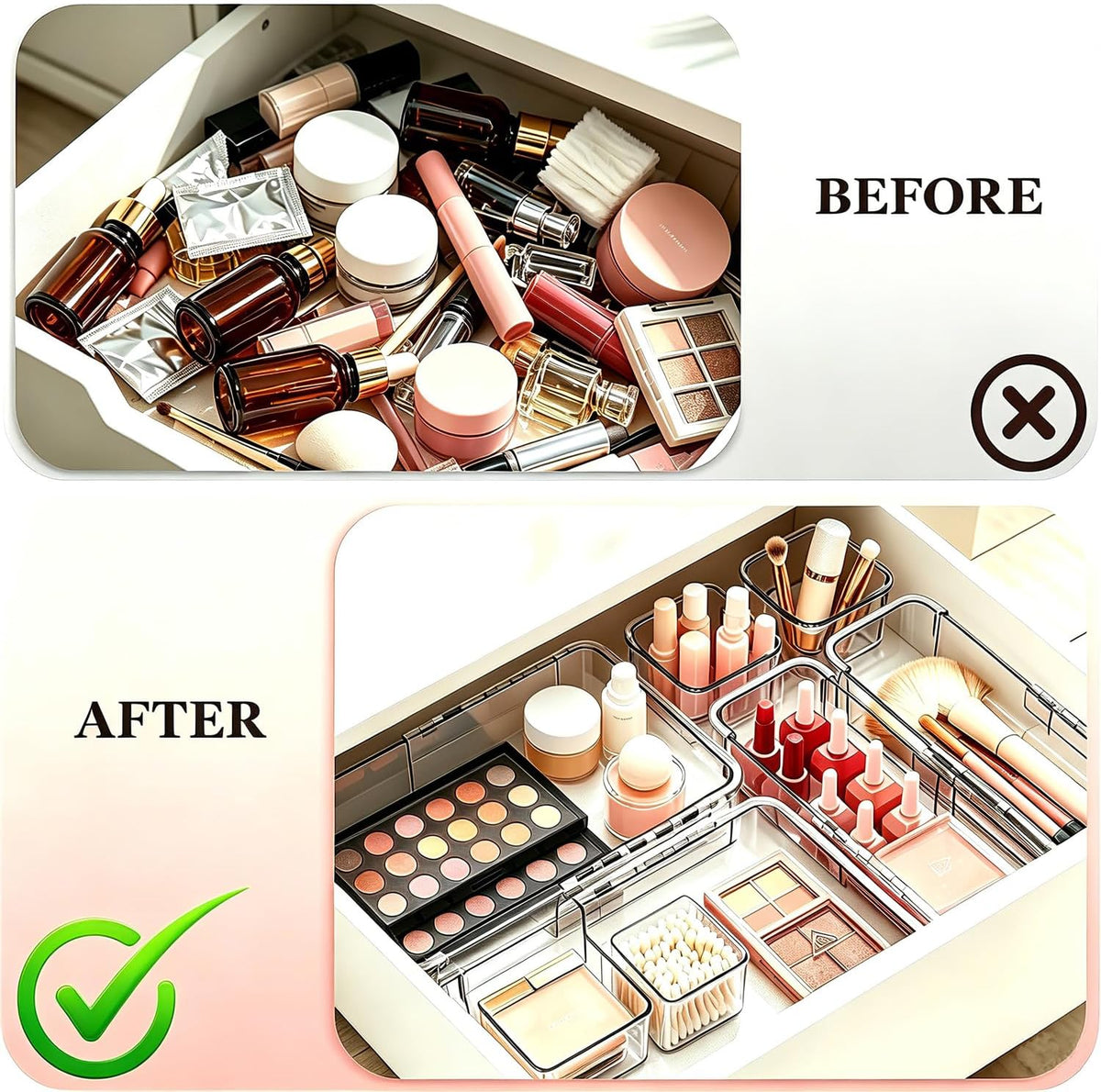 16 PCS Clear Drawer Organizer, Adjustable Drawer Storage Box, 3-Size Expandab...