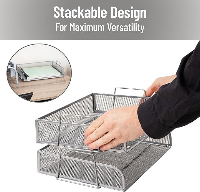 Mind Reader Stackable Paper Tray, Desktop Organizer, File Storage, Metal Mesh - Image 4