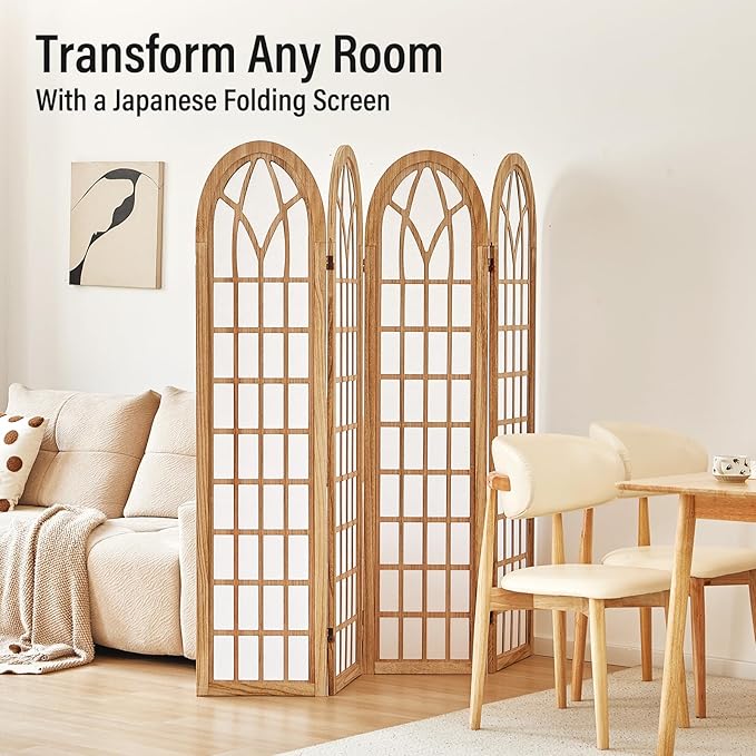 ALeesing Folding Room Divider Privacy Screen Freestanding 4-Panel Shoji Style - Image 8