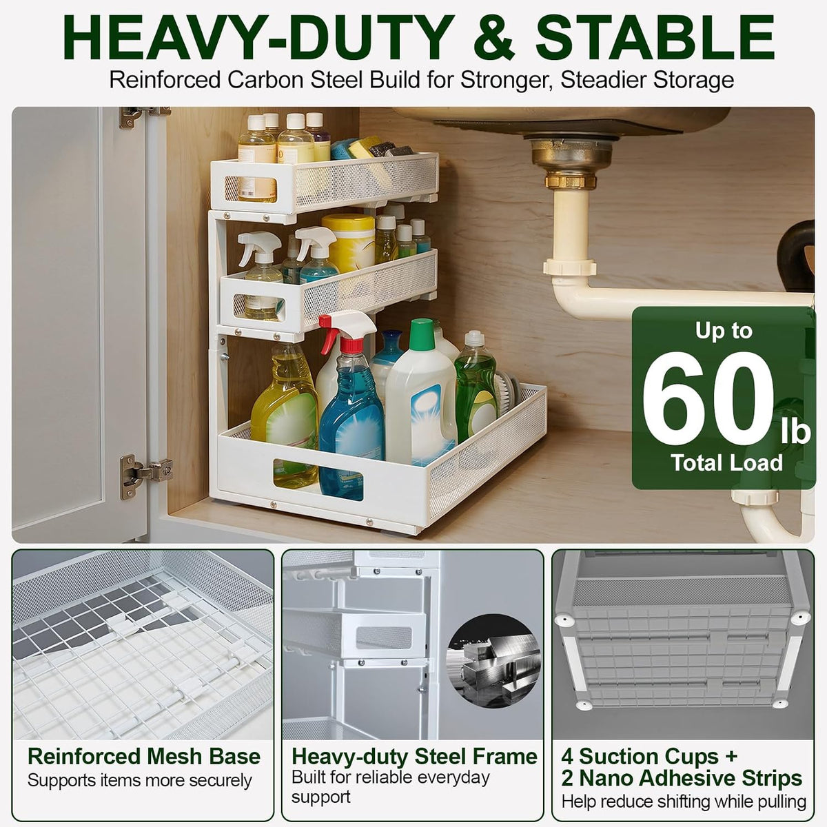 3 Tier Under Sink Organizer for Bathroom, Pull Out Drawers, 1 Pack