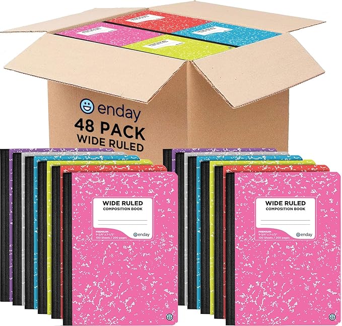 Emraw Composition Notebooks Wide Ruled Paper Bulk, Hard Cover Composition by Emraw