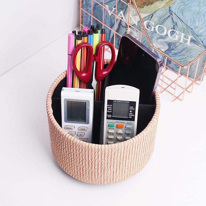Hennaja Round Leather Art Supply Organizer, Remote Control Holder, 360 Degree - Image 6