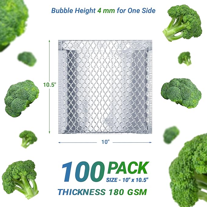Amiff Silver Thermal Bubble Mailer, 10 x 10.5 Inches. 100 Pack Metallic Bubble - Image 2
